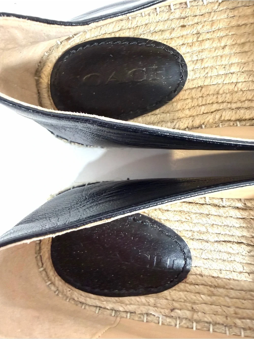 Coach Black Leather Signature Monogram Perforated Espadrille Flats Size 9